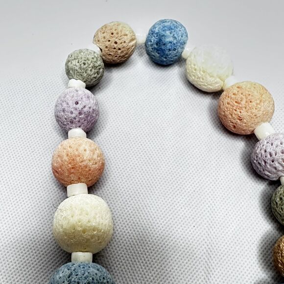 Vintage Textured Pastel Graduated Lava Bead Necklace 22” - Picture 10 of 12